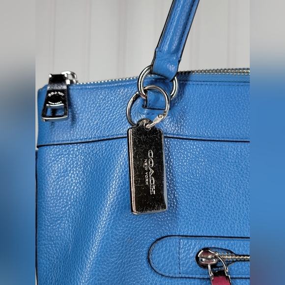 COACH Tyler Pebble Leather Tote-RARE Lapis Blue & Silver With Matching Wallet - Picture 4 of 16